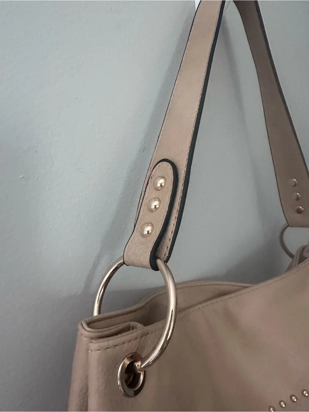 Montana West Leopard Print Studded Hobo Shoulder Bag Beige Brown Gold